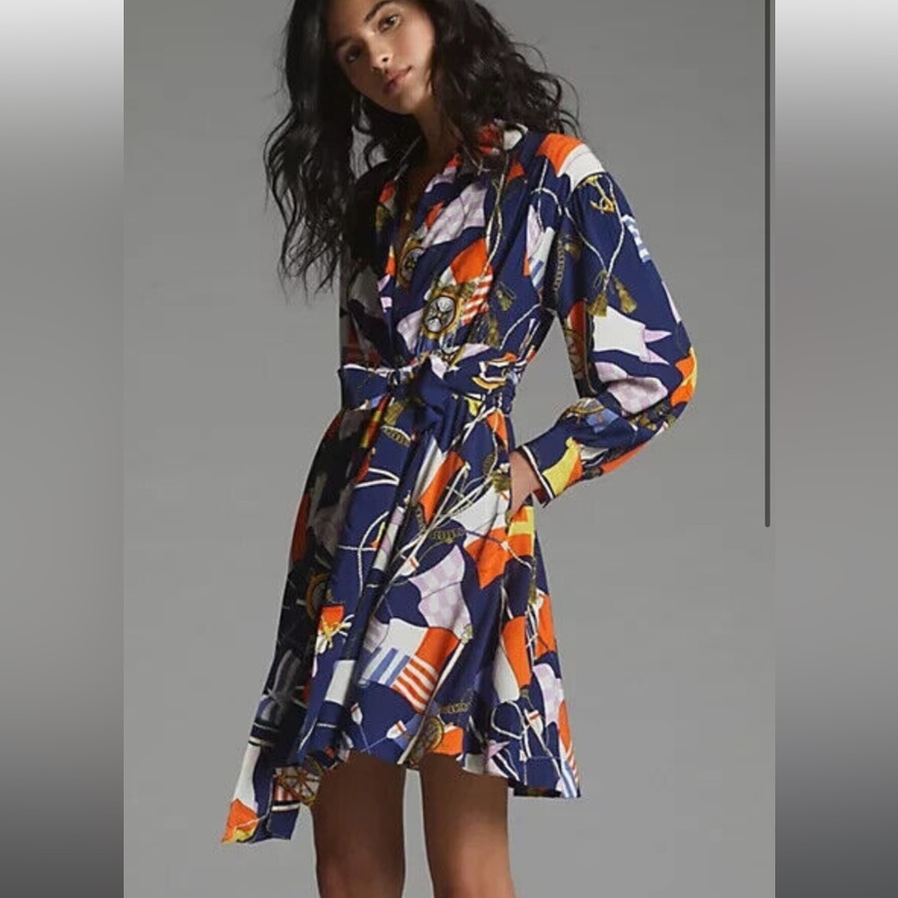NWT Anthropologie Maeve Shirtdress Buttondown Nautical Navy Sailing Boat Size XS